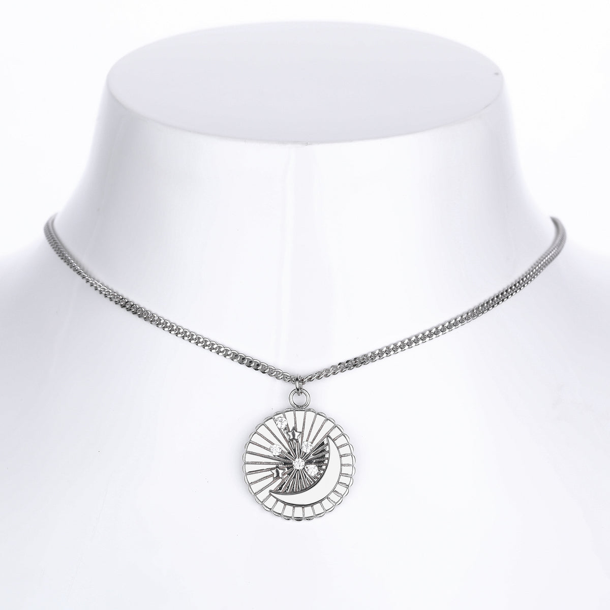 Star and Moon Zircon Pendant Necklace – detail view 3