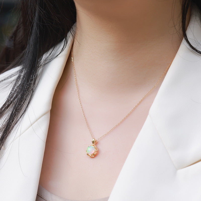 Synthetic Opal Pendant Clavicle Necklace – detail view 3