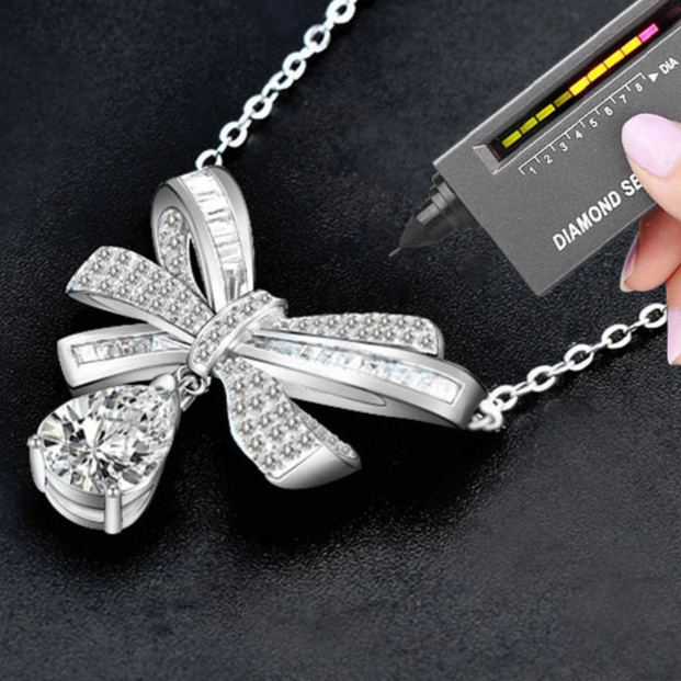 Moissanite Bow Tassel Teardrop Necklace – image 5