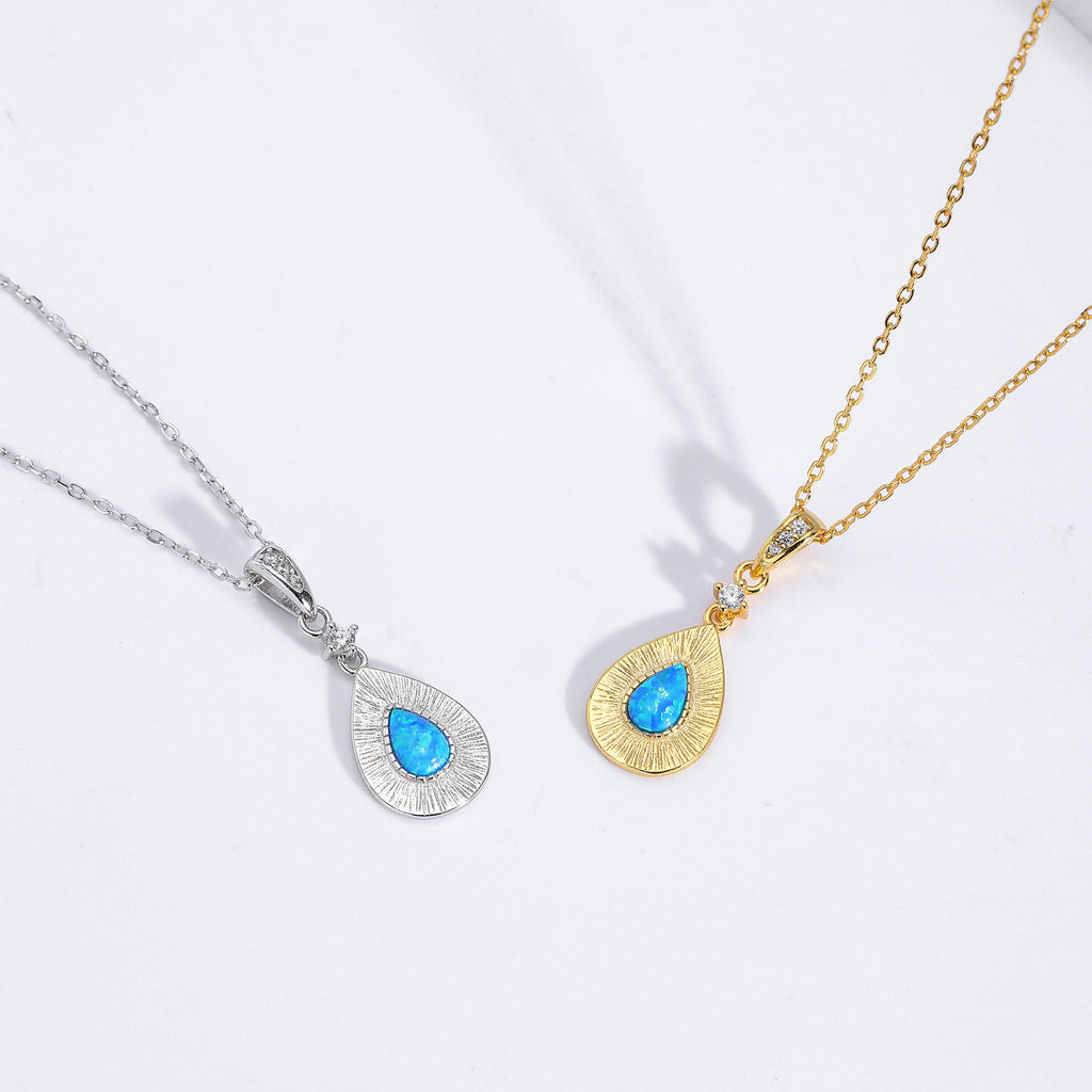 Teardrop Opal Necklace with Zircon – gemstone jewelry supplier