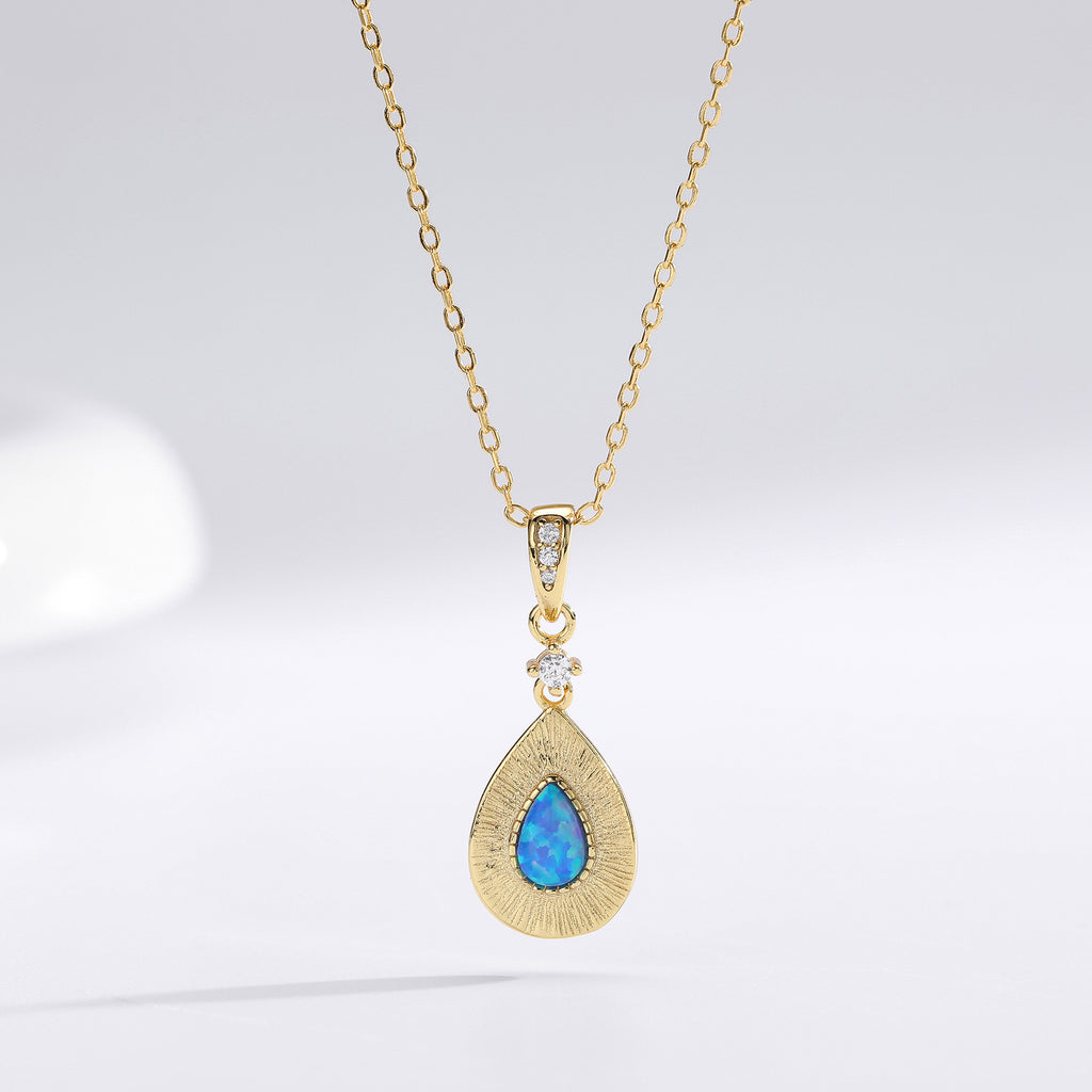 Teardrop Opal Necklace with Zircon – detail view 3