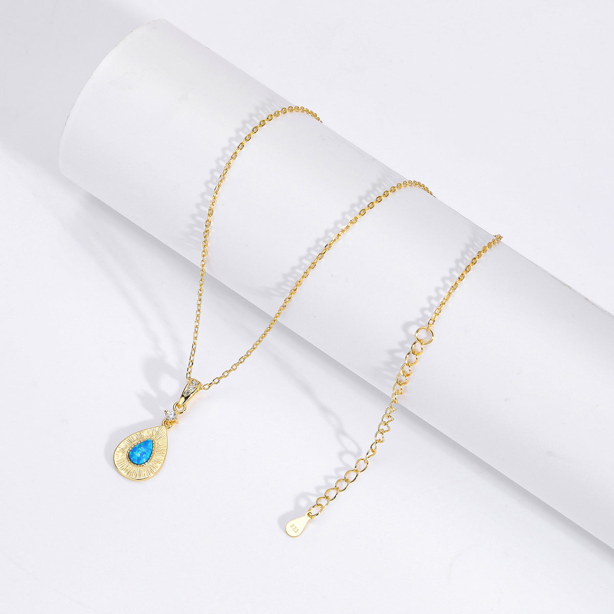 Teardrop Opal Necklace with Zircon – image 6