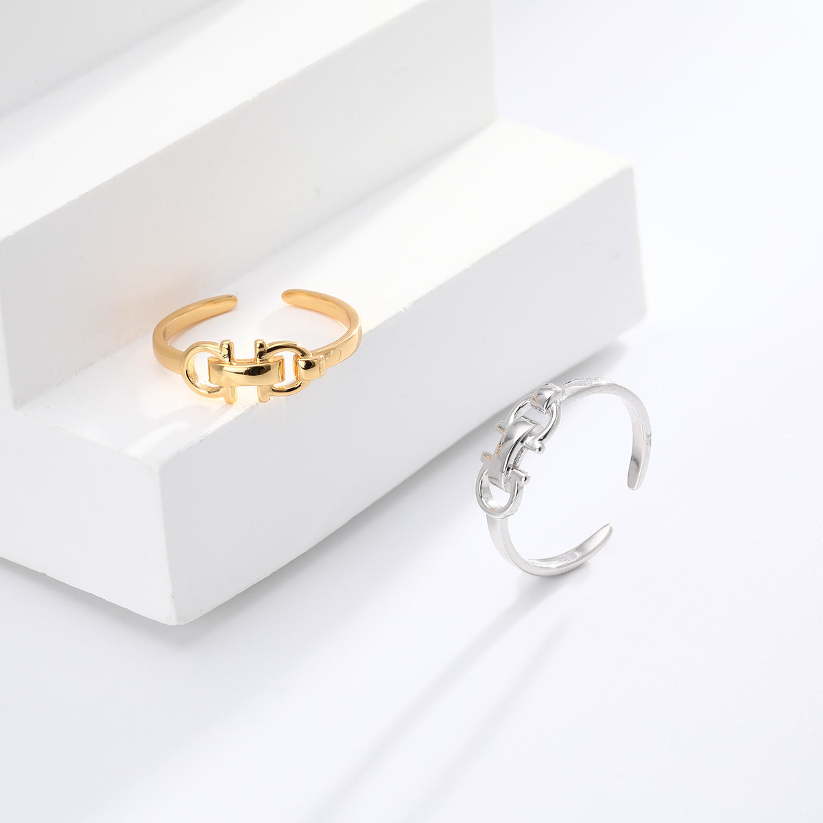 Leather Buckle Double D Open Ring – wholesale silver rings