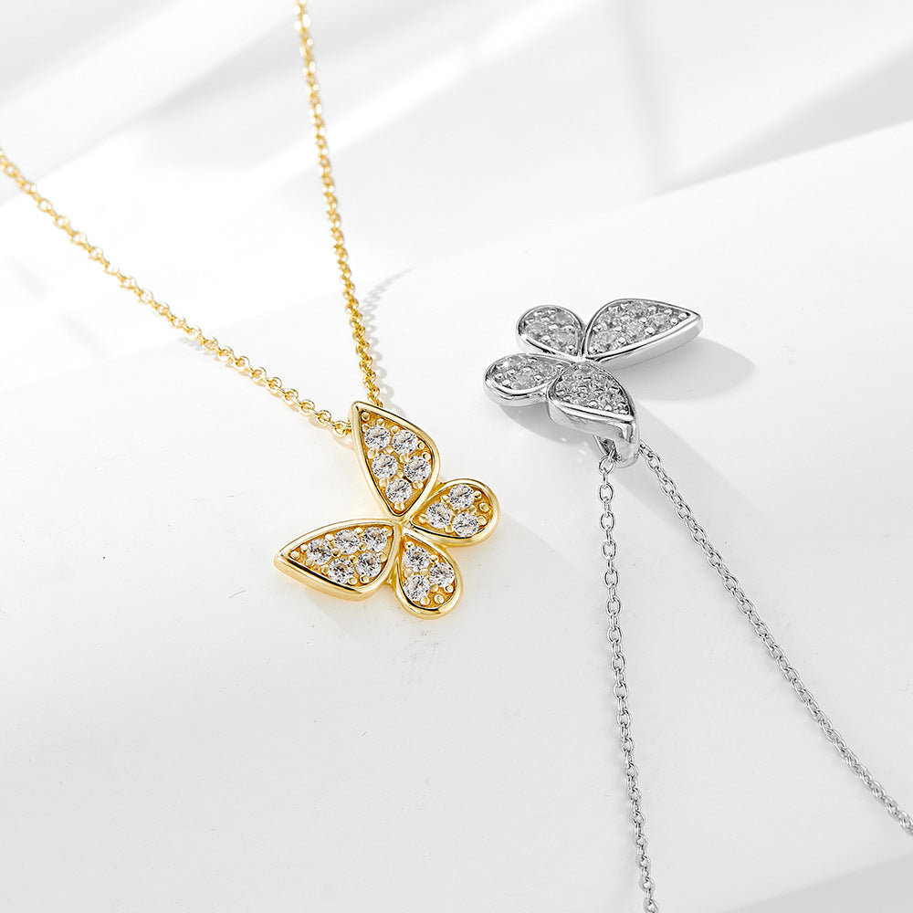 Zircon Inlaid Butterfly Necklace