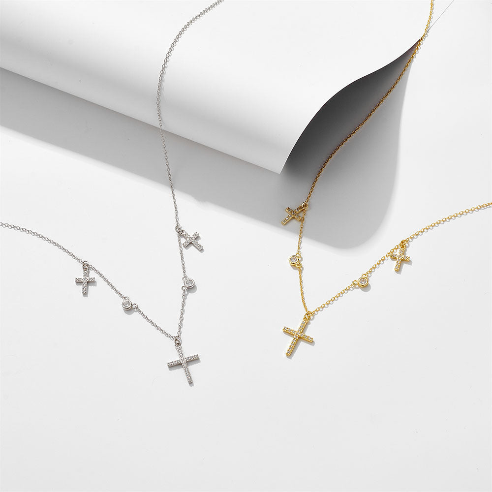Zircon Inlaid Cross Necklace