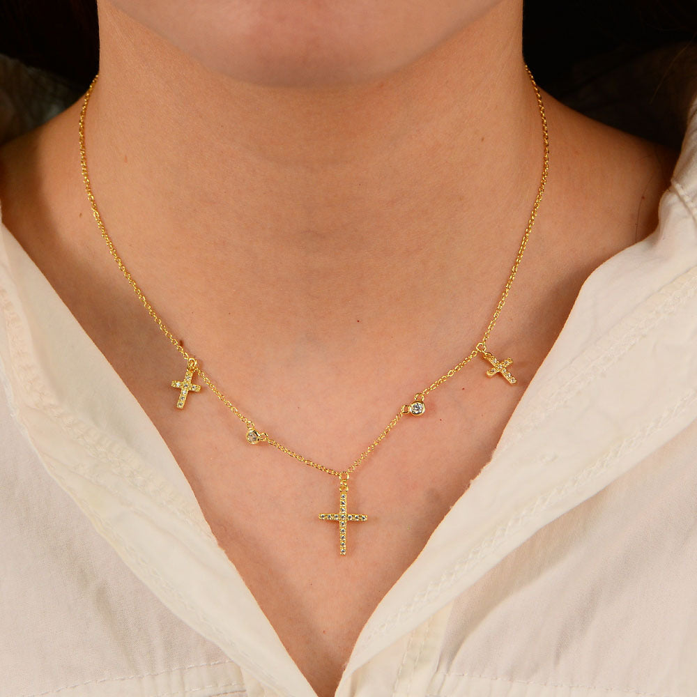Zircon Inlaid Cross Necklace – wholesale silver necklaces