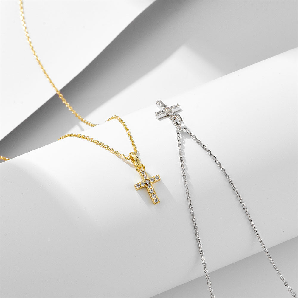 Zircon Inlaid Cross Necklace