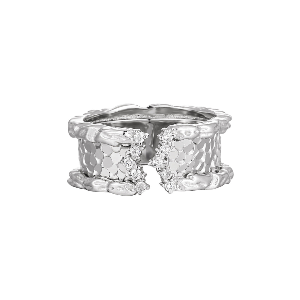 Textured Scale CZ Open Band Ring