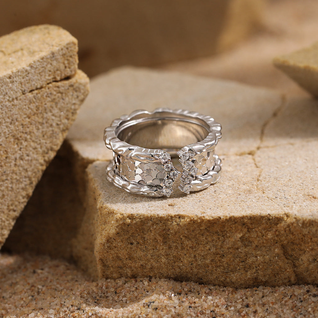 Textured Scale CZ Open Band Ring – detail view 3