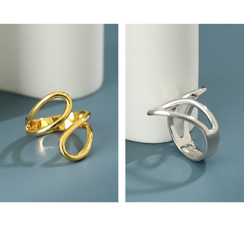 Sculptural Double Loop CZ Open Ring – wholesale silver rings