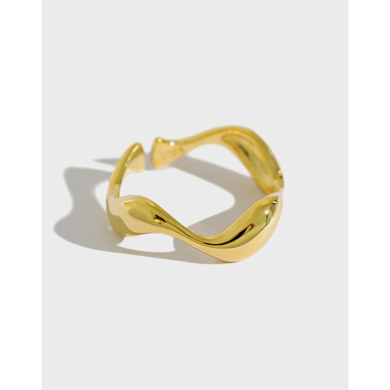 Sculptural Fluid Wave Open Ring