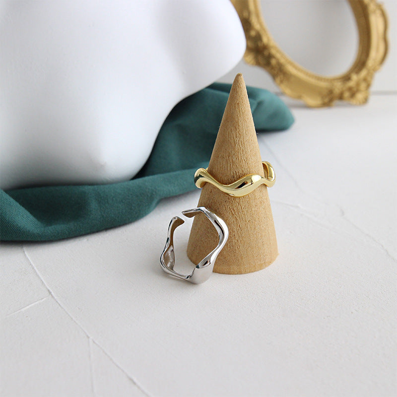 Sculptural Fluid Wave Open Ring – wholesale silver rings