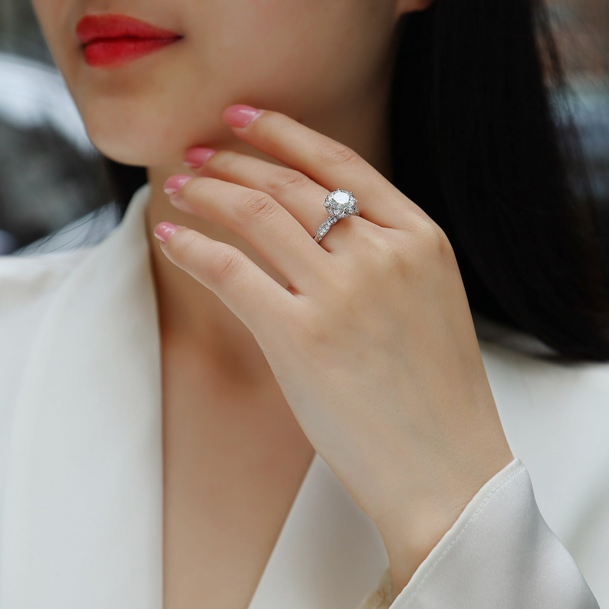 Six-Prong Cluster Moissanite Ring – image 5