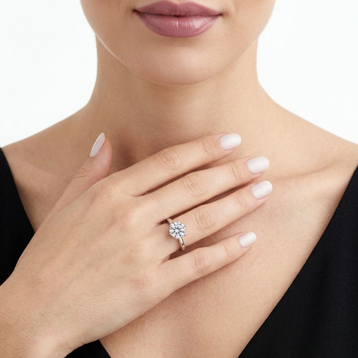 Six-Prong Moissanite Solid Band Ring – image 4