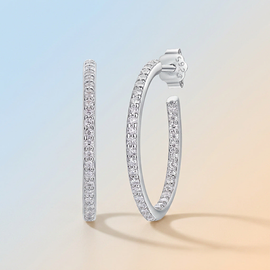 Slim Moissanite Hoop Stud Earrings