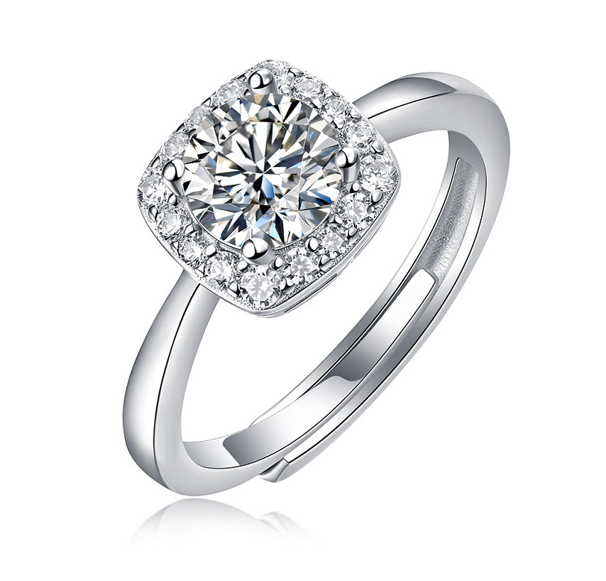 Small Square Adjustable Open Ring With Moissanite Halo Setting – image 6
