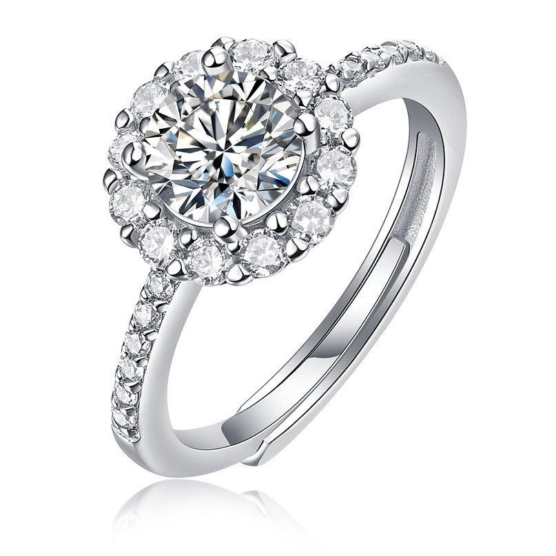 Small Square Adjustable Open Ring With Moissanite Halo Setting – image 7