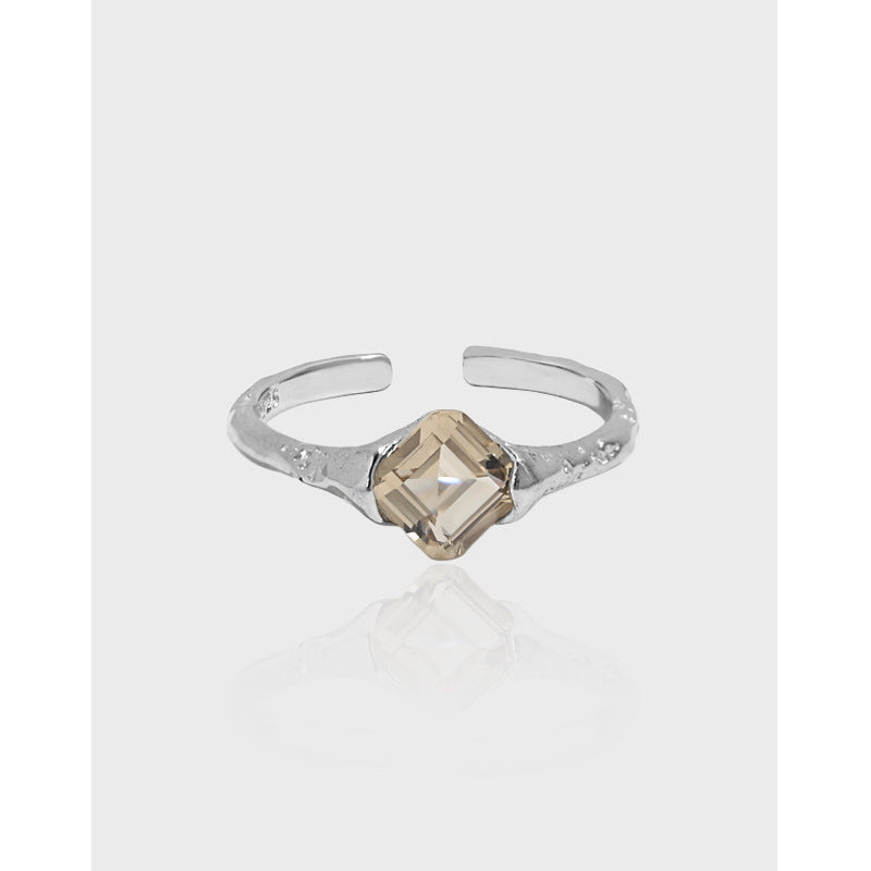 Textured Square CZ Open Ring