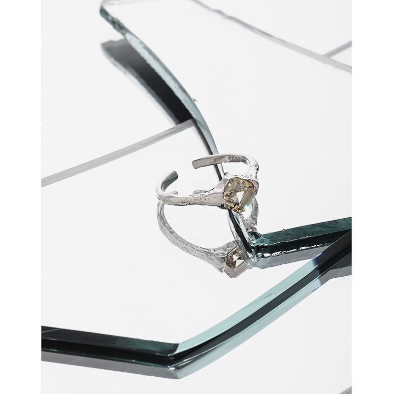 Textured Square CZ Open Ring – wholesale silver rings