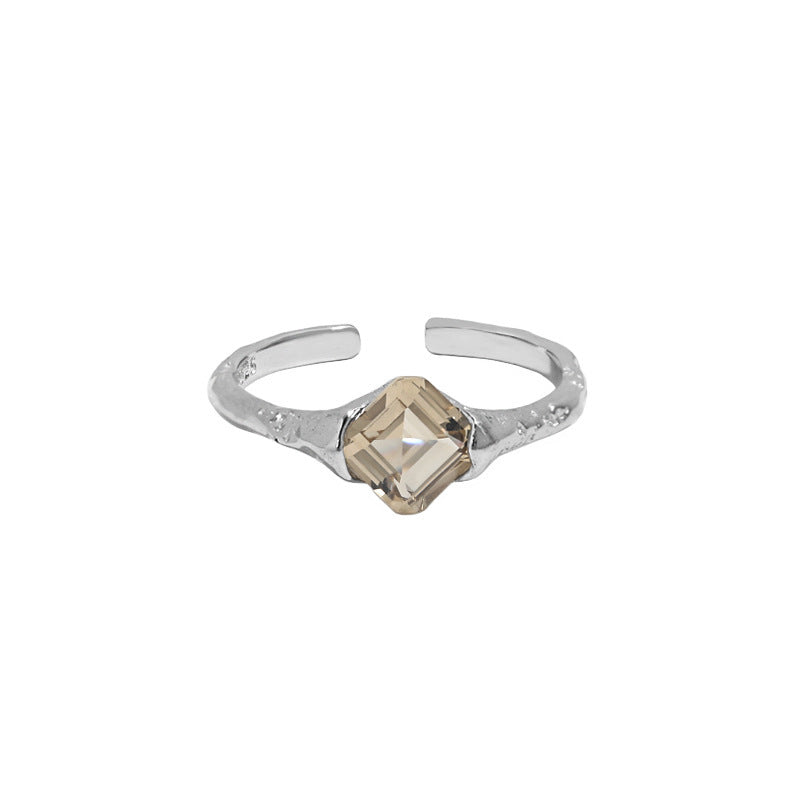 Textured Square CZ Open Ring – image 5