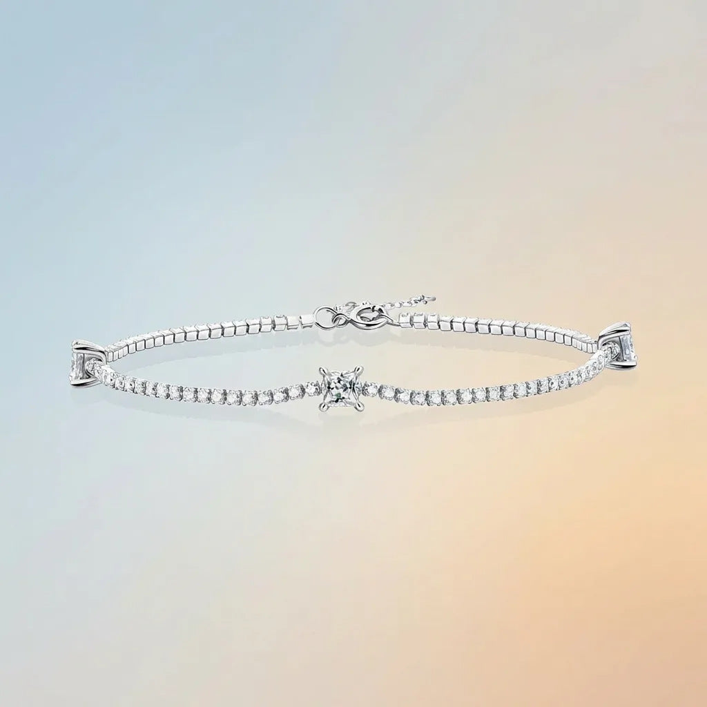 Square Three-Stone Moissanite Bracelet
