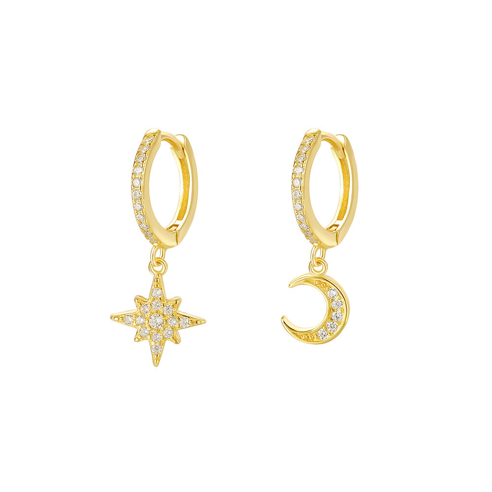 Star and Moon Earrings with Zirconia