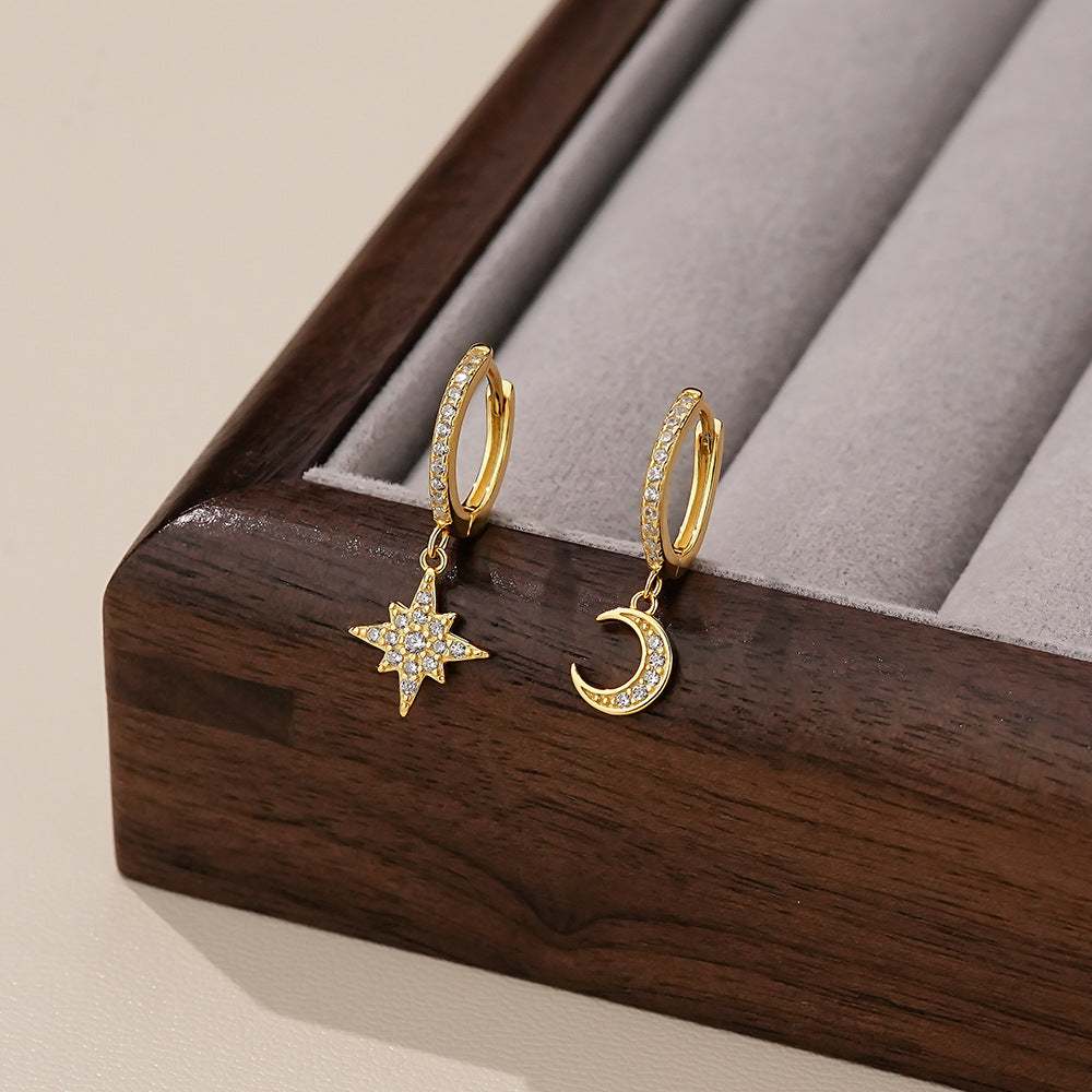 Star and Moon Earrings with Zirconia – trendy earrings wholesale