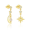 Star and Moon Stud Earrings with Zirconia