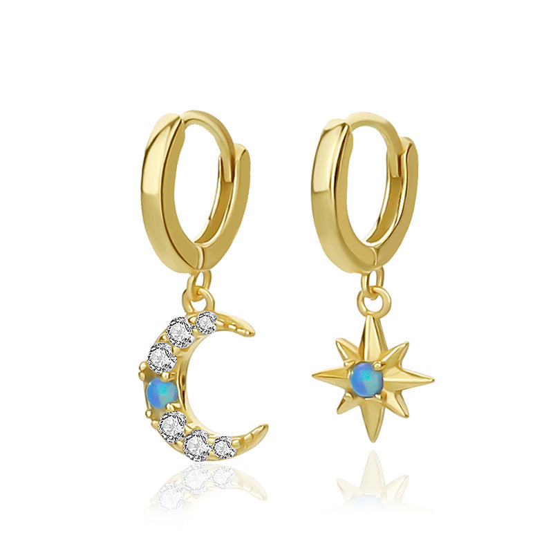 Star & Moon Opal and Zircon Earrings