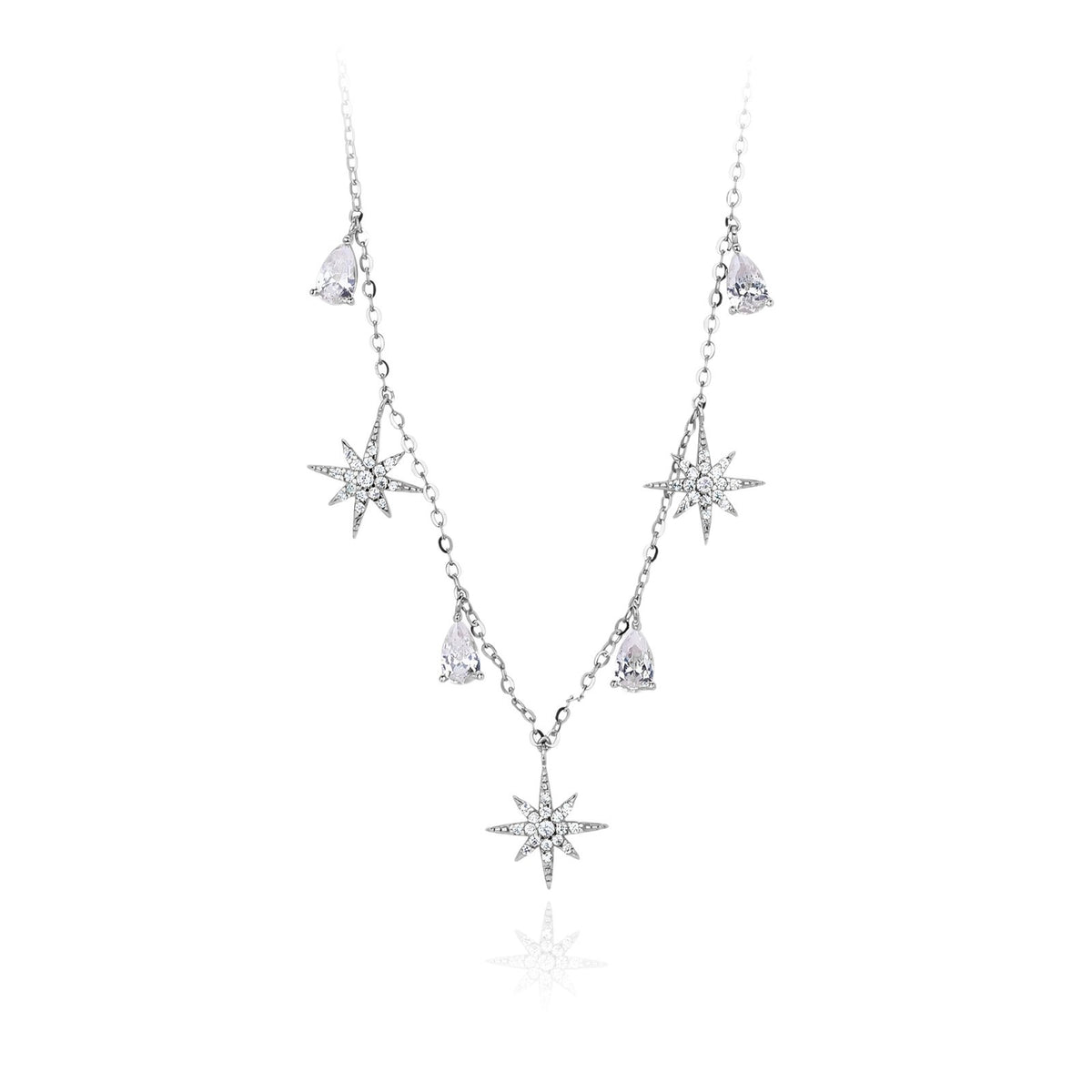 CZ Starburst Pear Drop Necklace – wholesale silver necklaces