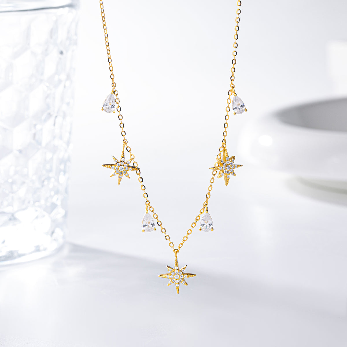 CZ Starburst Pear Drop Necklace – image 4