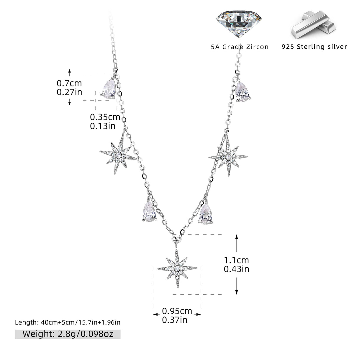 CZ Starburst Pear Drop Necklace – image 6