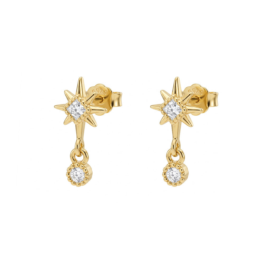 Dainty Starburst CZ Drop Earrings, Gold Plated