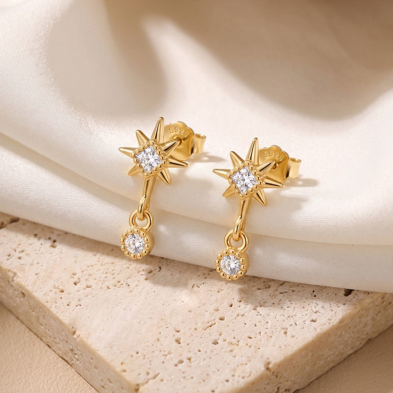 Dainty Starburst CZ Drop Earrings, Gold Plated – wholesale earrings in bulk