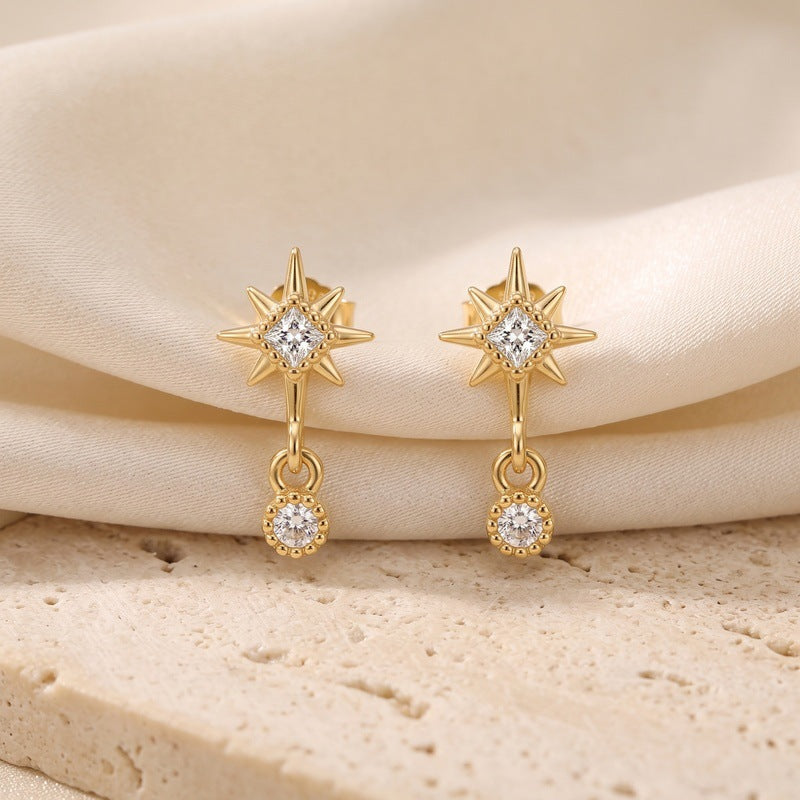 Dainty Starburst CZ Drop Earrings, Gold Plated – detail view 3