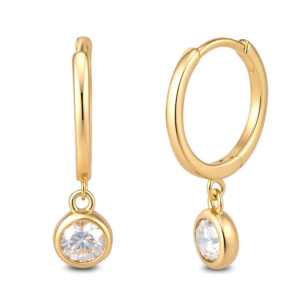 Dainty Round Stone Drop Hoop Earrings