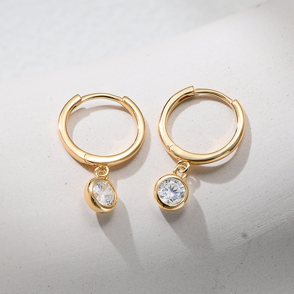 Dainty Round Stone Drop Hoop Earrings – earring hoops in bulk