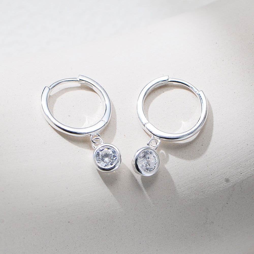 Dainty Round Stone Drop Hoop Earrings – detail view 3