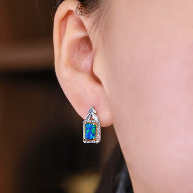Stud Earrings Set with Synthetic Blue Opal – detail view 3
