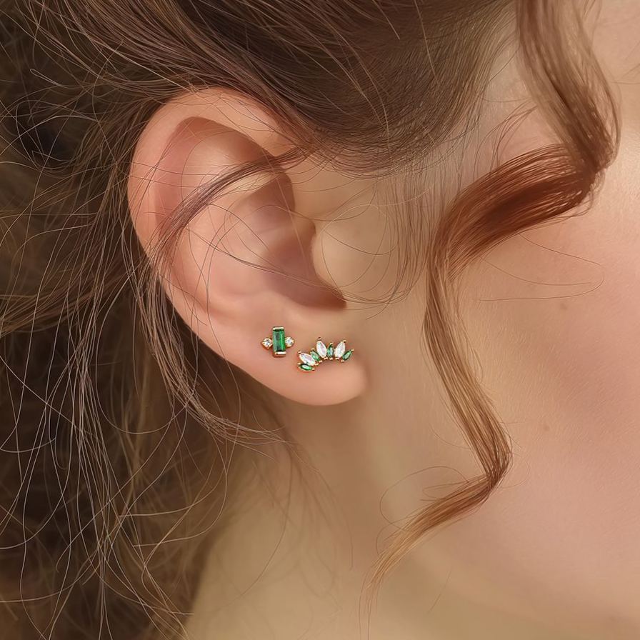 Stud Earrings with Green Zirconia – stud earrings in bulk