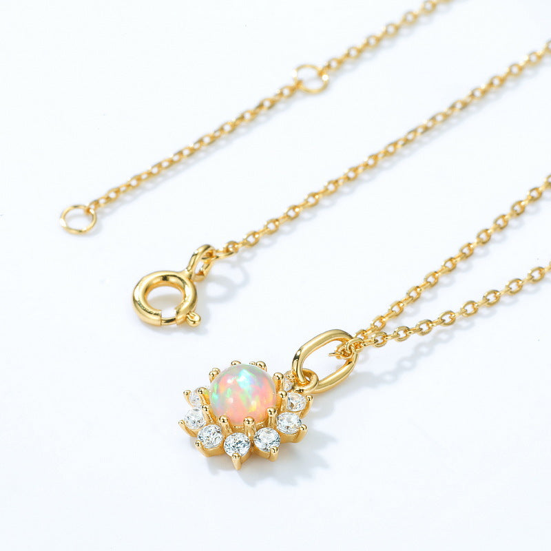 Sun Zircon Necklace Inlaid with Opal – wholesale silver necklaces