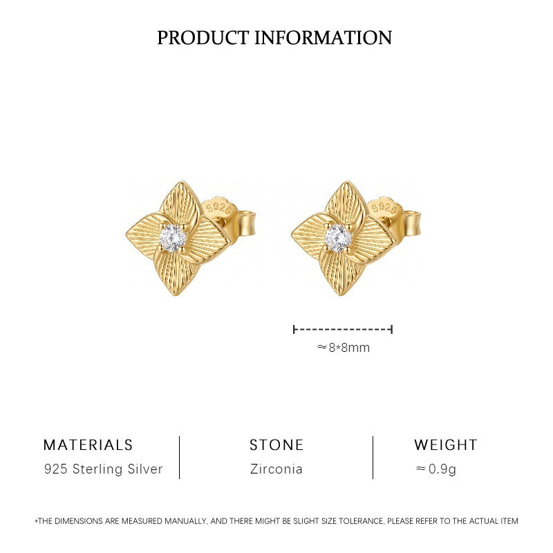 Vintage Sunburst Flower Stud Earrings, Gold Plated – image 7