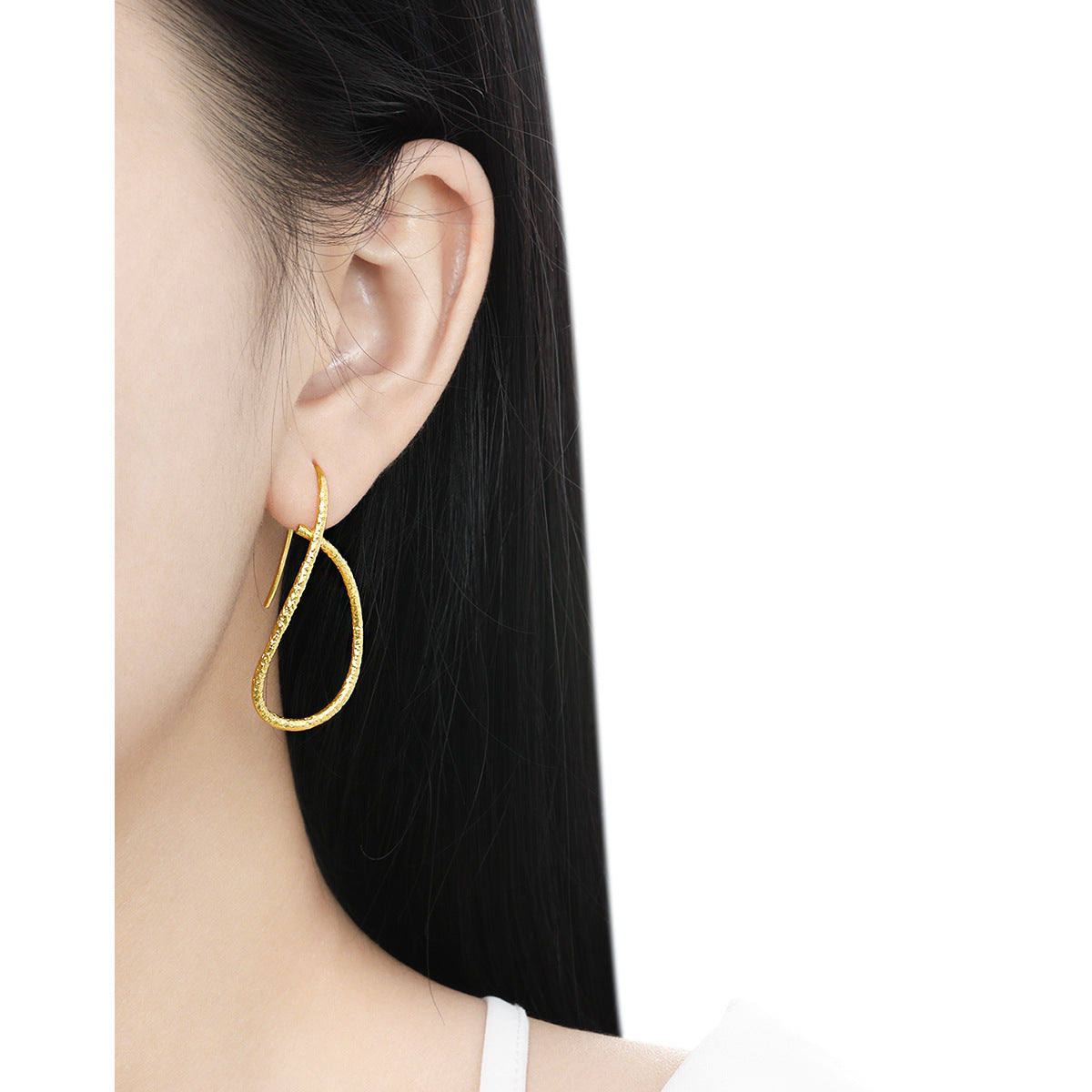 Textured Teardrop Threader Earrings – detail view 3
