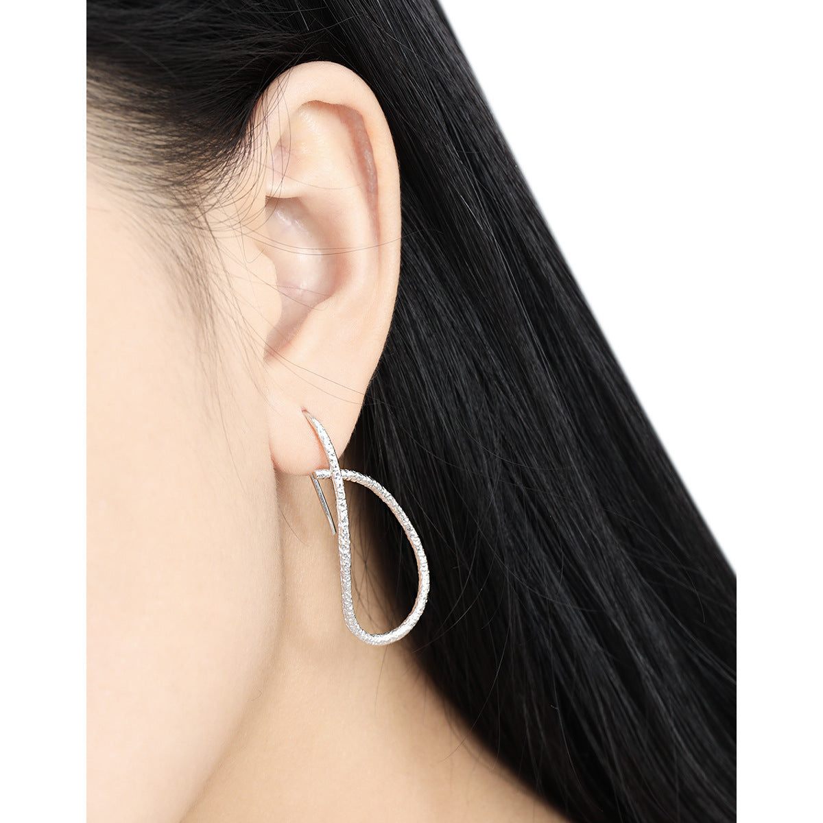 Textured Teardrop Threader Earrings – image 4