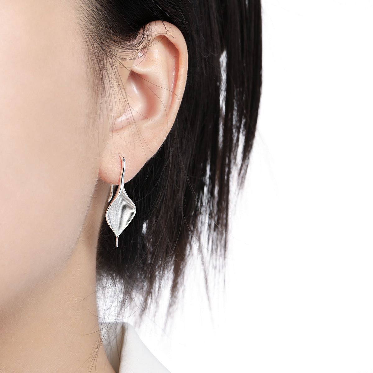 Textured Leaf Hook Earrings – image 4