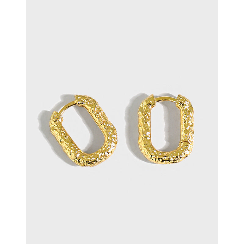 Raw Textured Rounded Rectangle Hoop Earrings