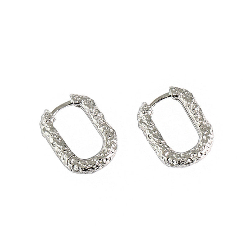 Raw Textured Rounded Rectangle Hoop Earrings – image 5