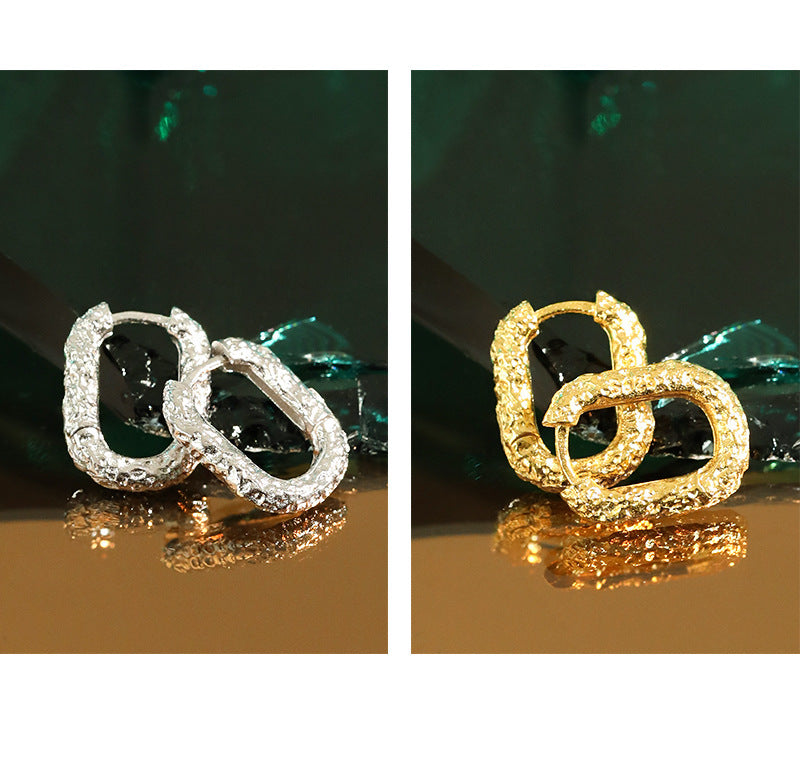 Raw Textured Rounded Rectangle Hoop Earrings – image 6