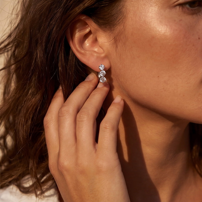 Three-Stone Lab-Grown Diamond Huggie Earrings – earring hoops in bulk