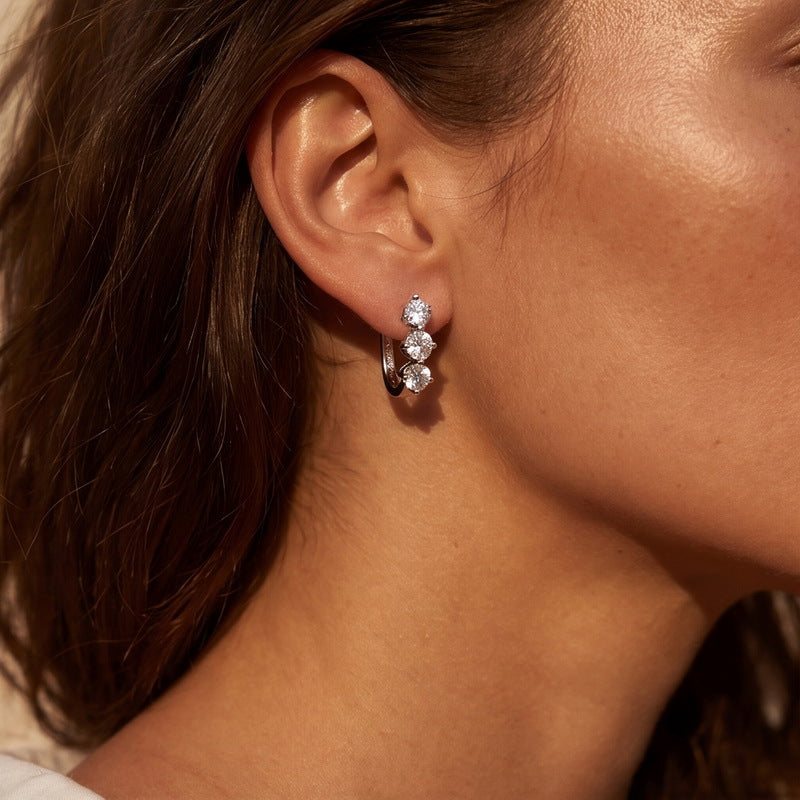 Three-Stone Lab-Grown Diamond Huggie Earrings – detail view 3